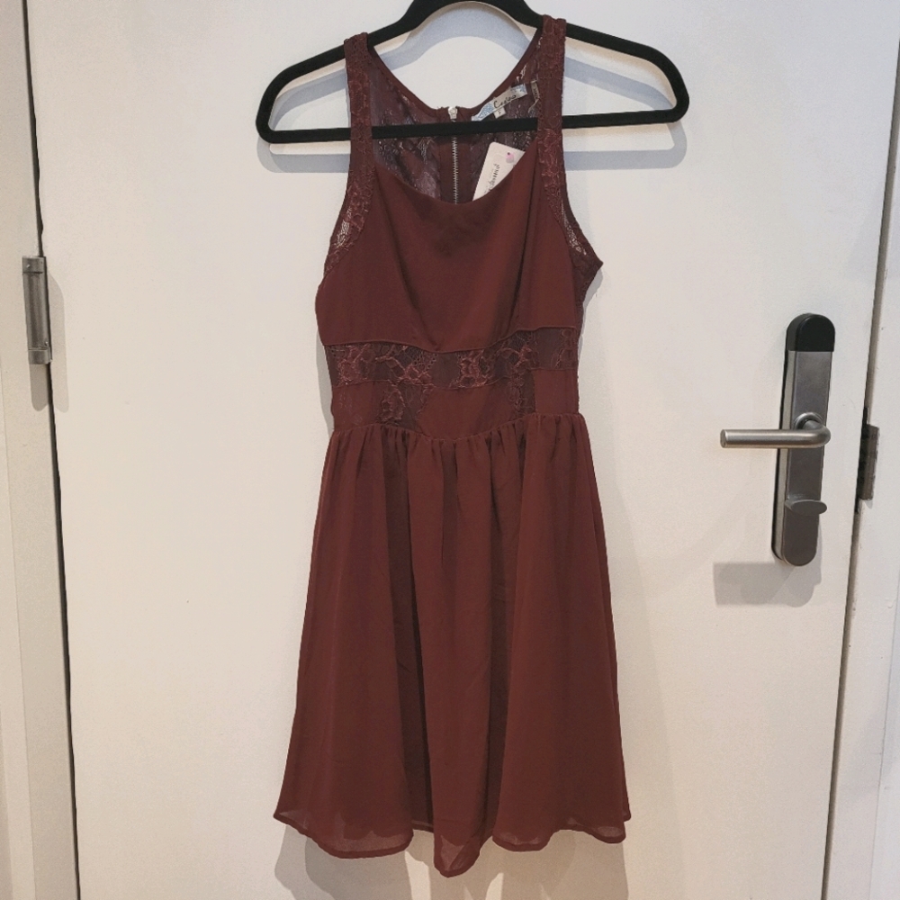 Cecico Maroon Lace Back Dress Small